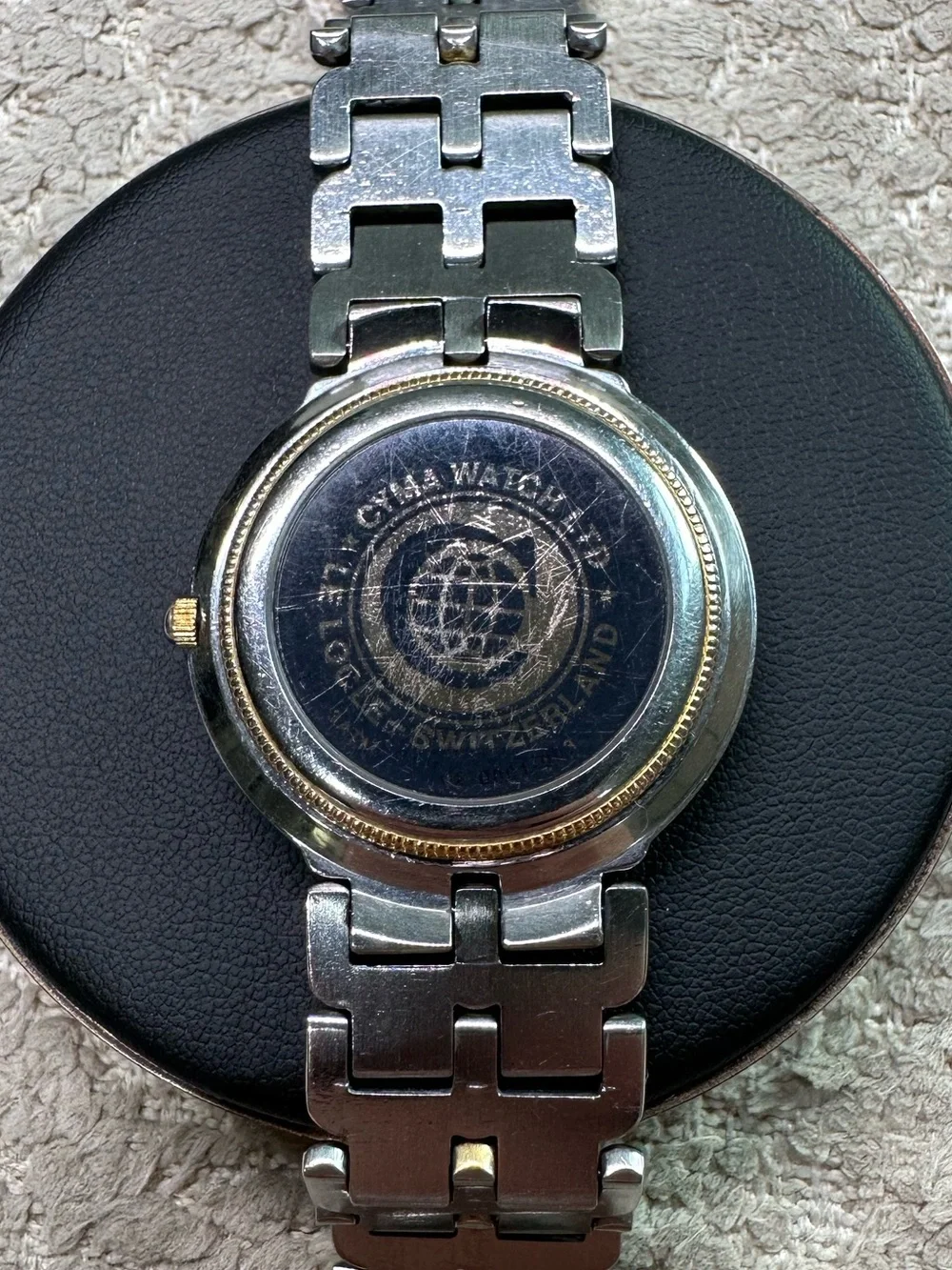 Cyma 33mm Two-Tone Quartz Watch, New Battery, White Dial, Gold Bezel 02-0001-003